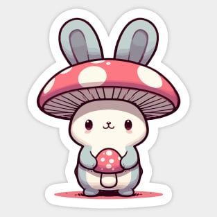 Kawaii simple Bunny Rabbit in Mushroom Hat Sticker